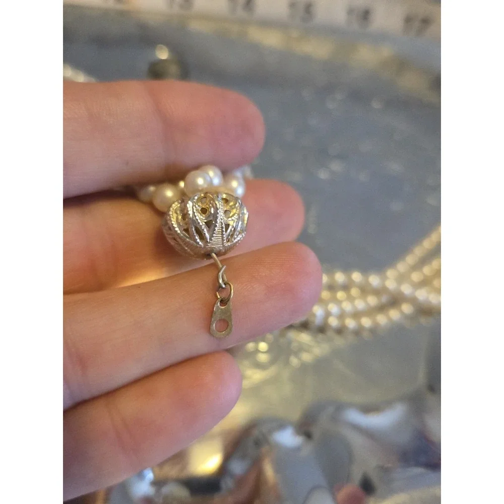 Vintage Four Strand Of Pearls With Silver Clasp